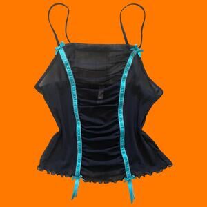 00's vintage micro mesh satin mcbling y2k tank top cami LARGE Victoria's Secret